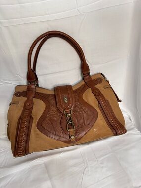 Cole Haan Two-Tone Tan and Brown Leather-Trim Shoulder Bag